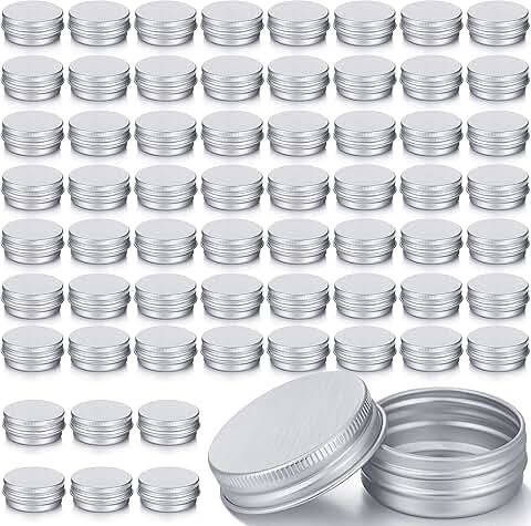 64 Silver Lip Balm Tin Containers with Screw Lids