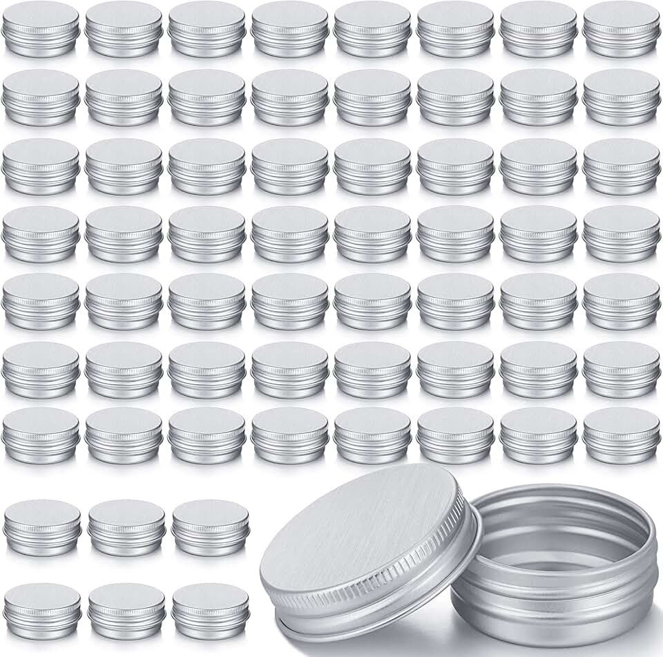 64 Silver Lip Balm Tin Containers with Screw Lids