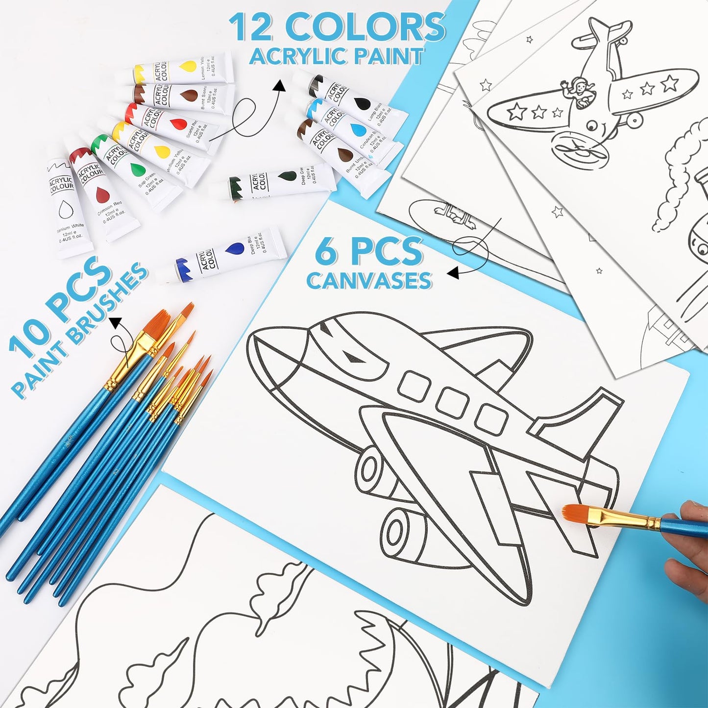 28PCS Kids Acrylic Paint Set with Canvas and Brushes