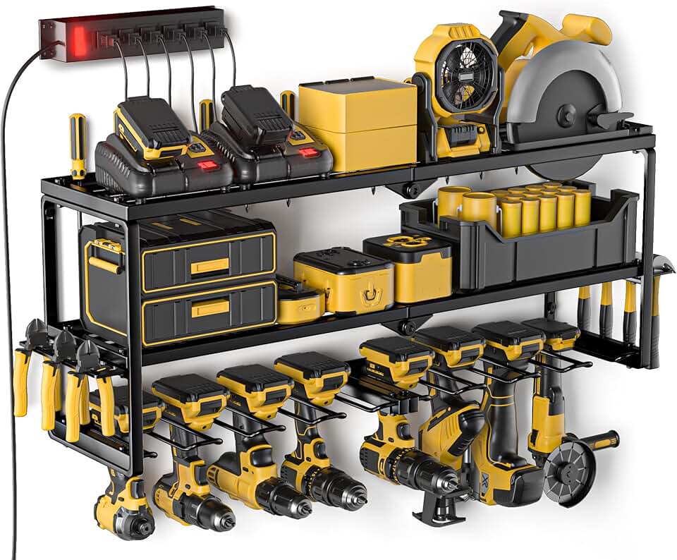 Wall Mount Power Tool Organizer with Charging Station