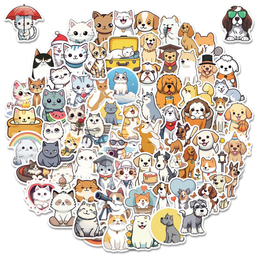 100 Waterproof Cat and Dog Stickers for Kids and Adults