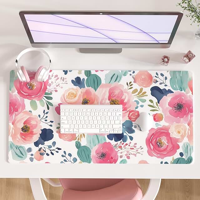Colorful Pink Floral Large Mouse Pad for Desk