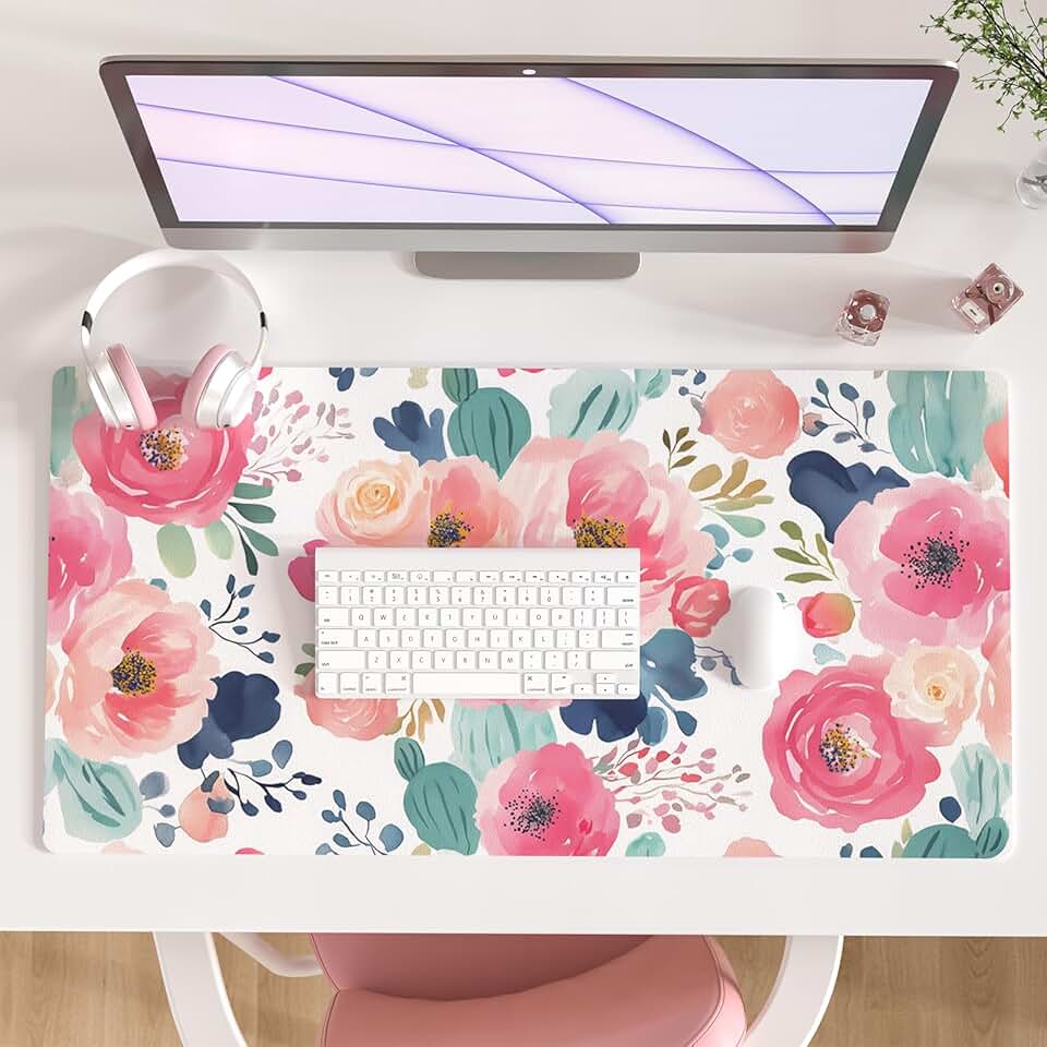 Colorful Pink Floral Large Mouse Pad for Desk