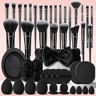 47-Piece Black Makeup Brush Set for Face and Eyes