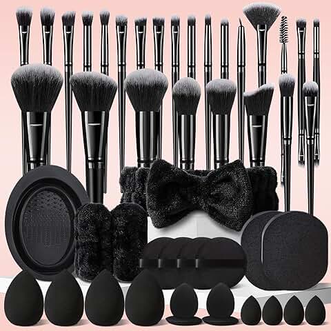 47-Piece Black Makeup Brush Set for Face and Eyes