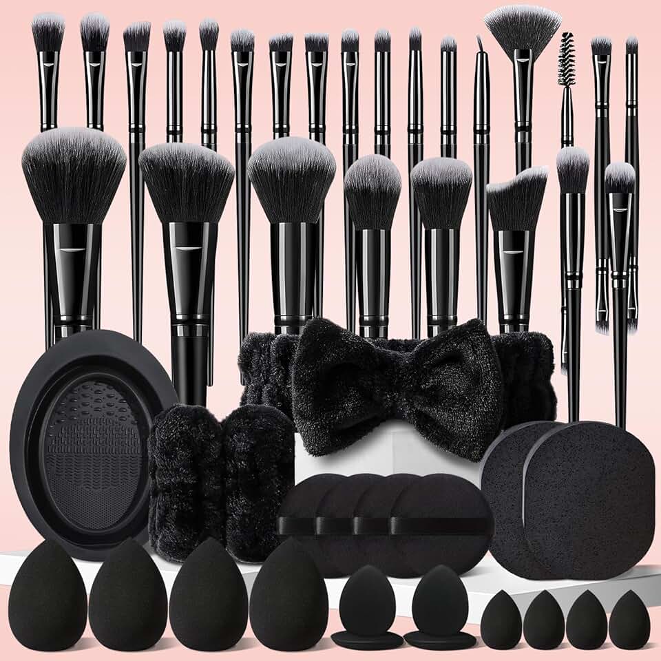 47-Piece Black Makeup Brush Set for Face and Eyes