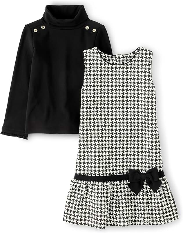 Toddler Dress and Long Sleeve Shirt Set in Black Plaid