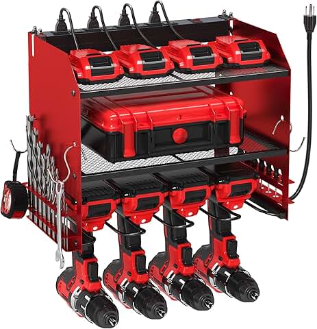 Wall Mount Power Tool Organizer with Charging Station and Storage