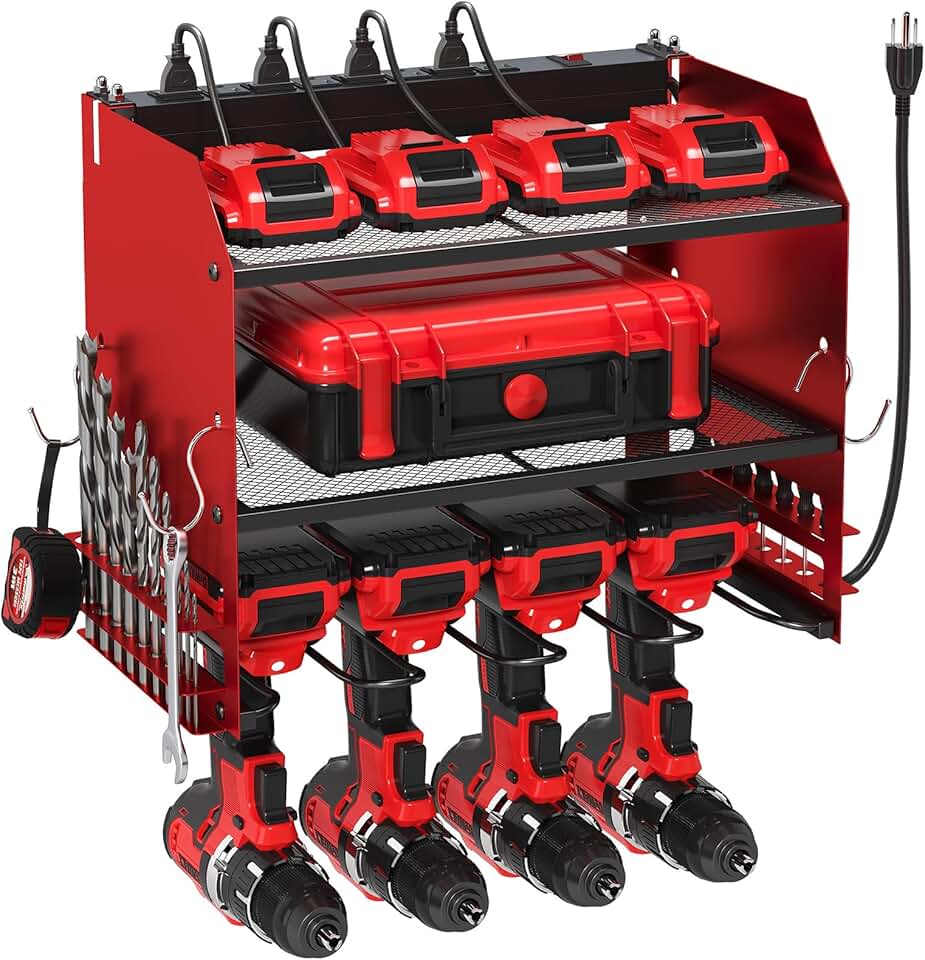 Wall Mount Power Tool Organizer with Charging Station and Storage