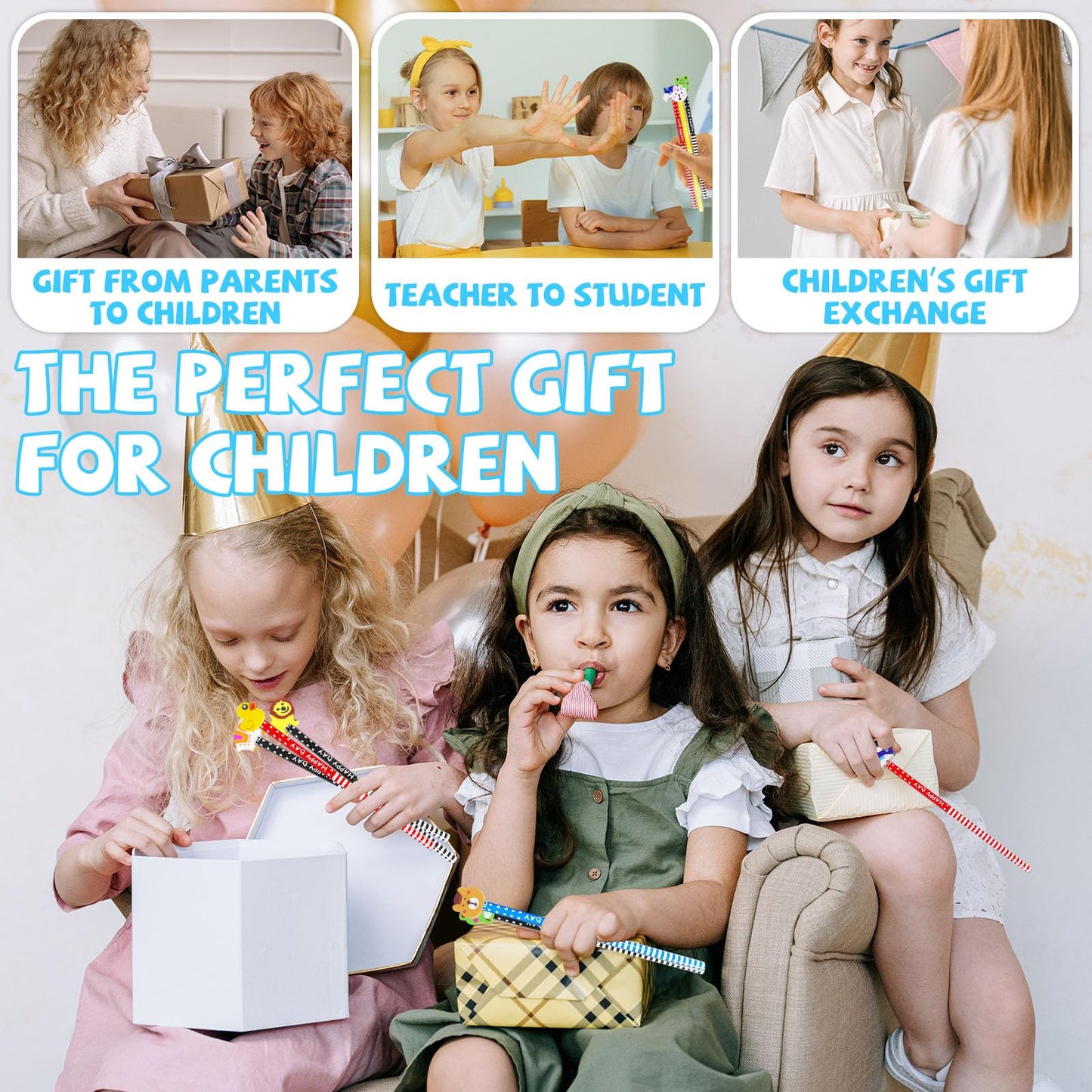 50 Colorful Cartoon Pencils with Erasers for Kids