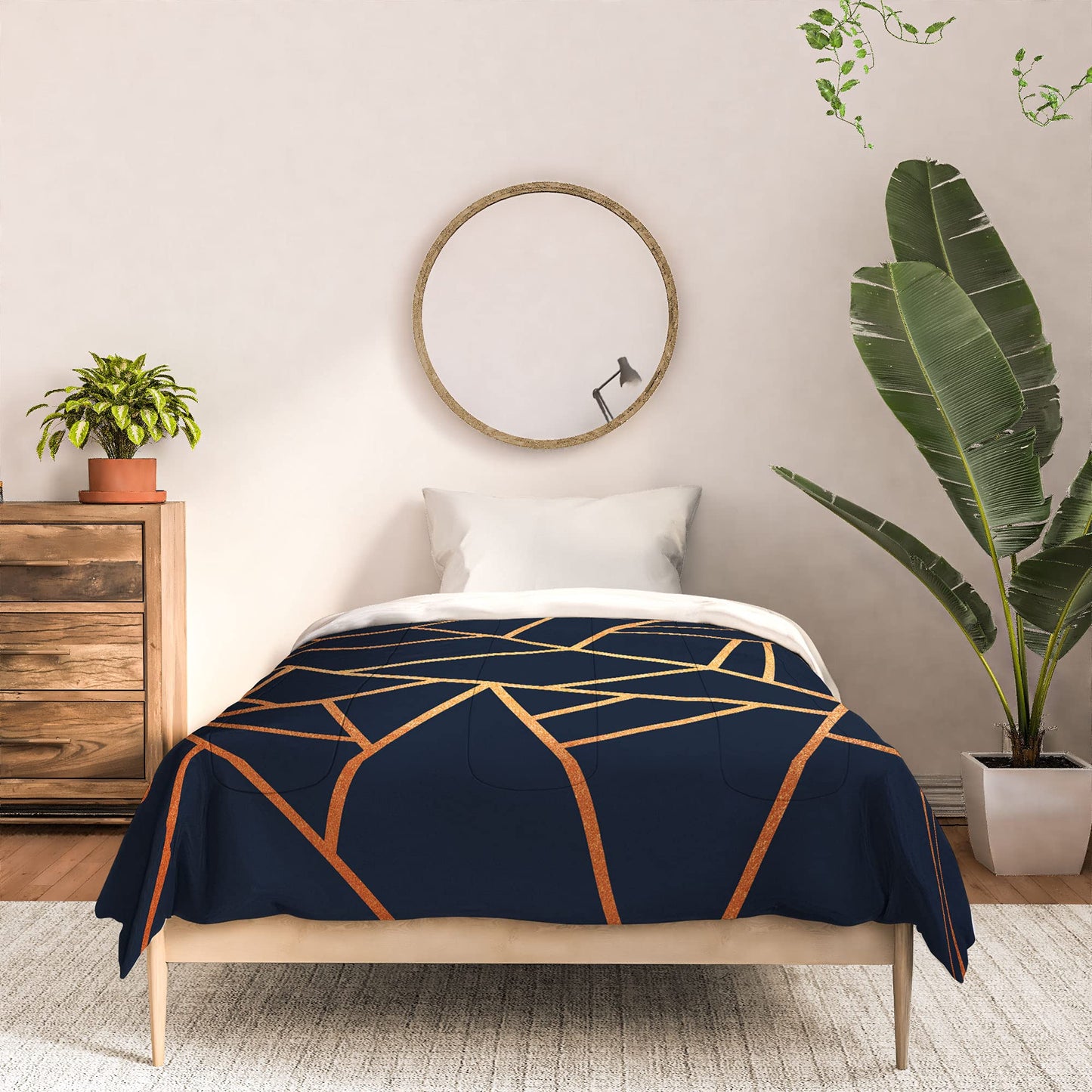 2021 Cotton Comforter, Twin, Elisabeth Fredriksson Copper and Midnight Navy Geo