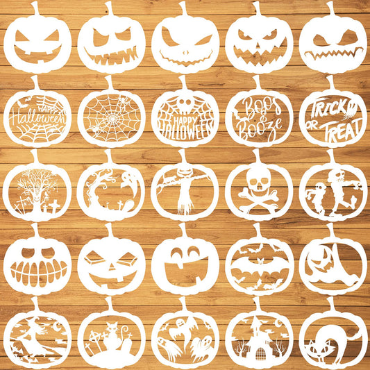 25 Pieces Reusable Pumpkin Expression Templates 7.9 Inch