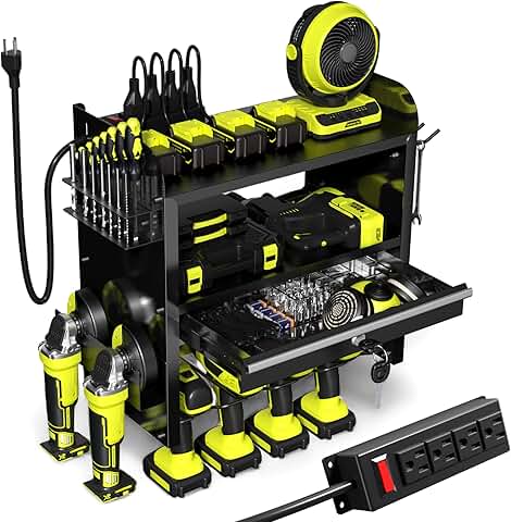 Heavy Duty Metal Wall Mount Tool Organizer with Drill Rack