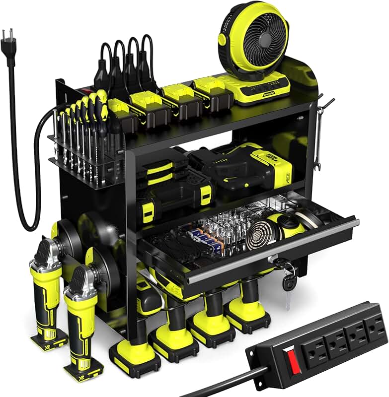 Heavy Duty Metal Wall Mount Tool Organizer with Drill Rack