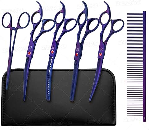 Purple Curved Dog Grooming Scissors with Safety Tips