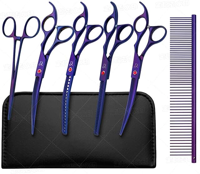 Purple Curved Dog Grooming Scissors with Safety Tips