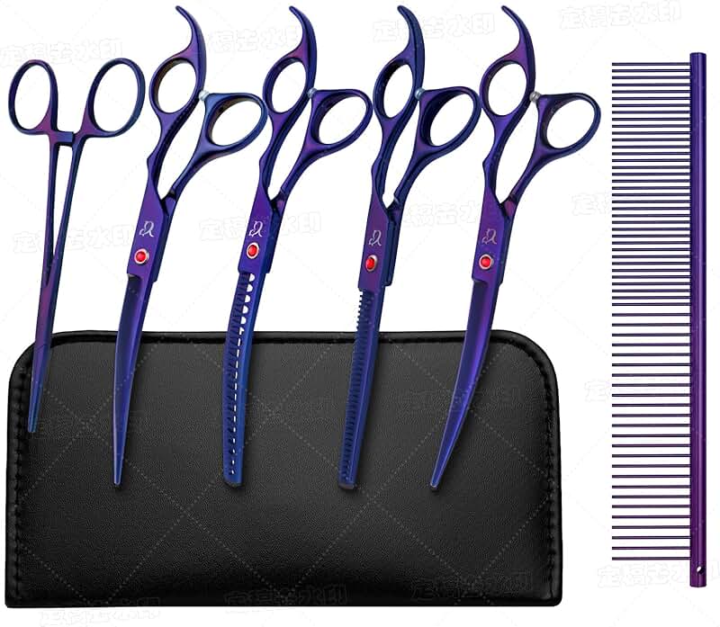 Purple Curved Dog Grooming Scissors with Safety Tips