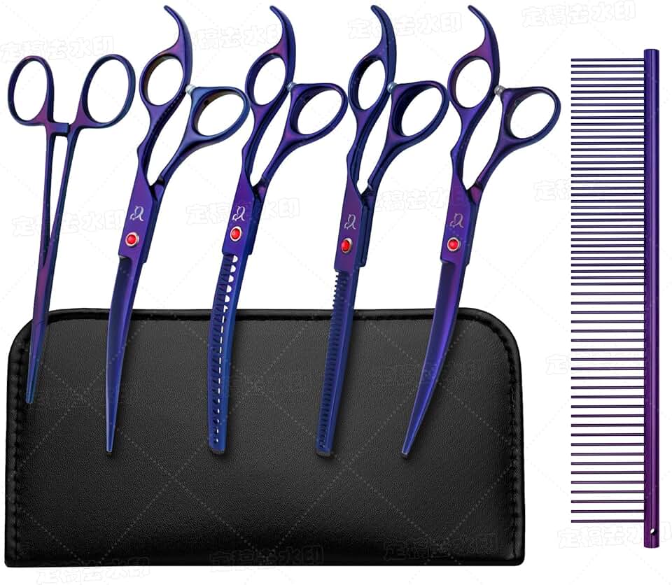 Purple Curved Dog Grooming Scissors with Safety Tips
