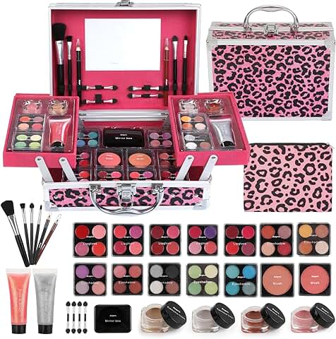 Leopard Double Folding Makeup Case with Complete Kit