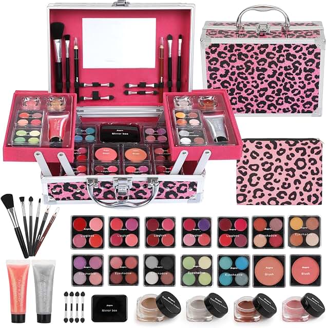 Leopard Double Folding Makeup Case with Complete Kit