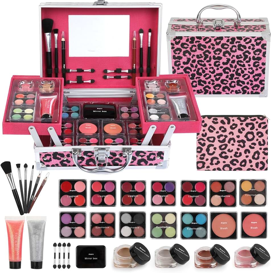 Leopard Double Folding Makeup Case with Complete Kit
