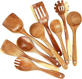 Set of 9 Natural Acacia Wooden Cooking Spoons