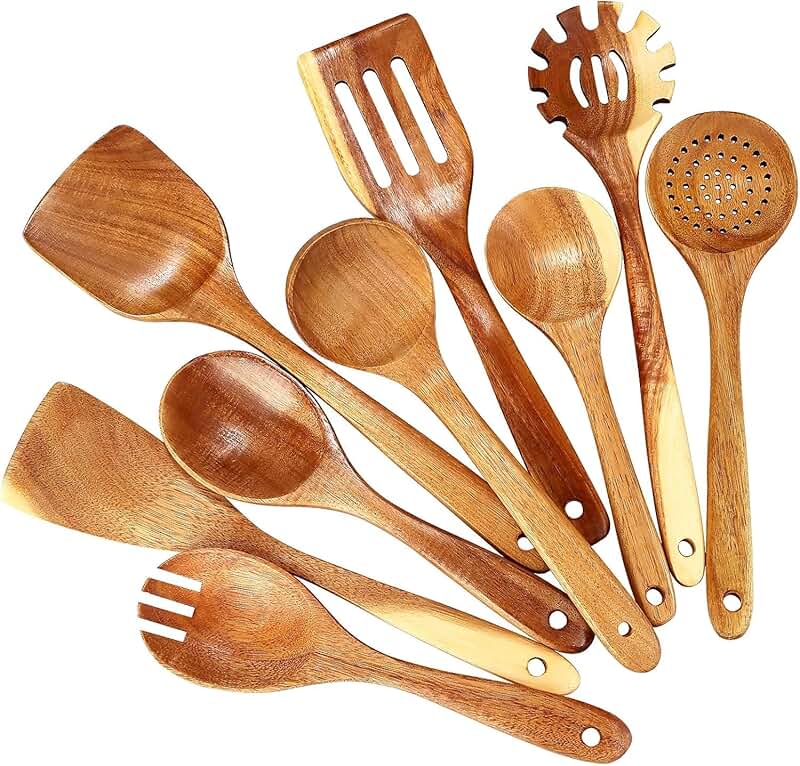 Set of 9 Natural Acacia Wooden Cooking Spoons