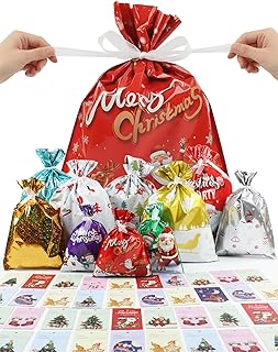 30 Christmas Gift Bags with Ribbons and Tags