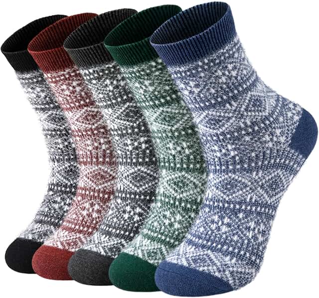 Thermal Merino Wool Socks for Men and Women, 5 Pairs