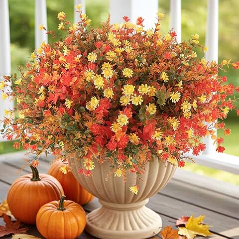 Fall Artificial Flowers for Outdoors, 12 Bundles