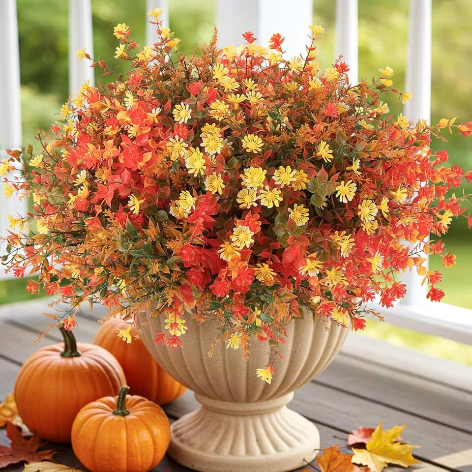 Fall Artificial Flowers for Outdoors, 12 Bundles