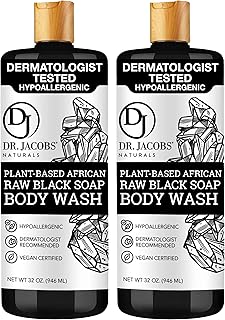 African Raw Black Soap for Face, Body, and Hair, 32oz 2-pack