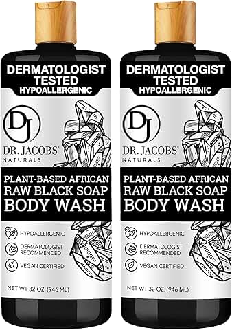 African Raw Black Soap for Face, Body, and Hair, 32oz 2-pack