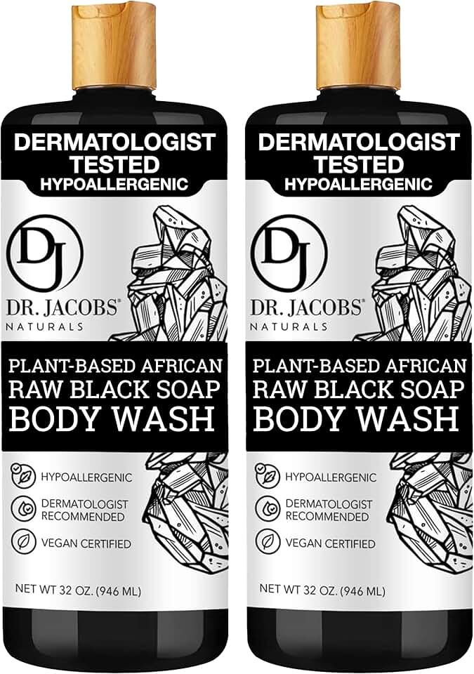 African Raw Black Soap for Face, Body, and Hair, 32oz 2-pack