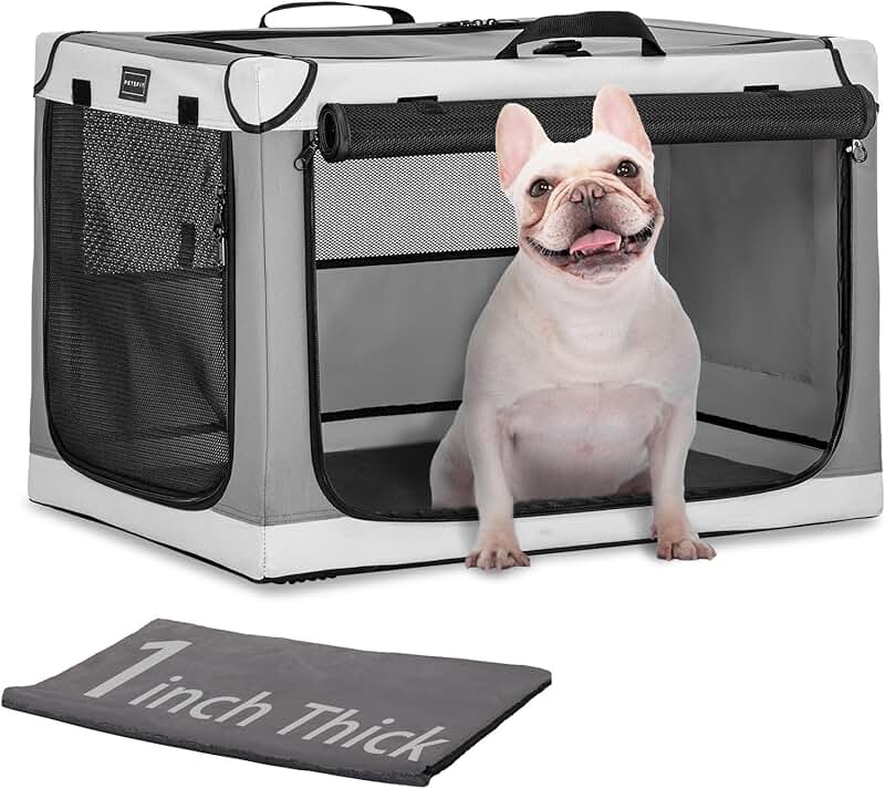 Portable 24-Inch Soft Dog Crate with Mat