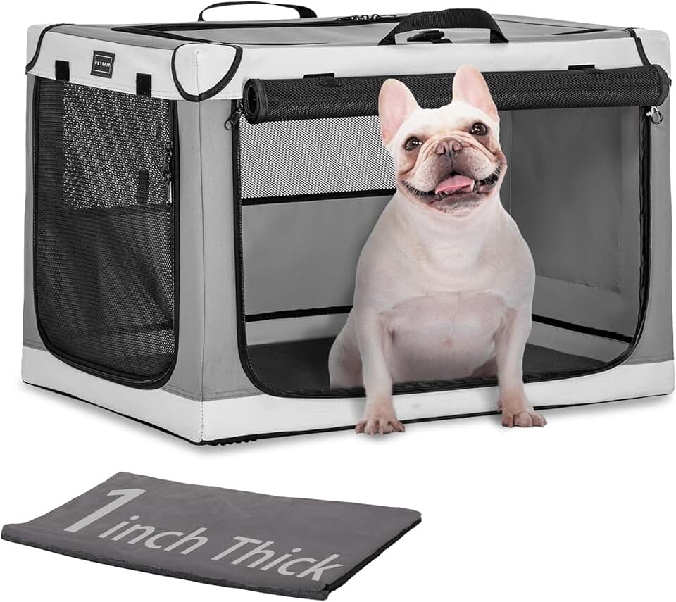 Portable 24-Inch Soft Dog Crate with Mat