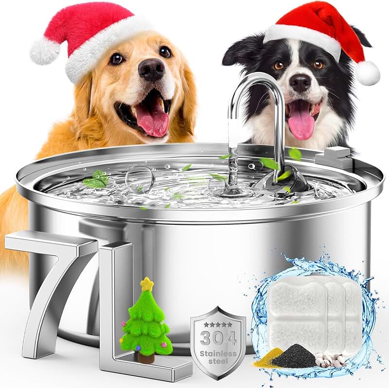 Large Dog Water Fountain with 7L Stainless Steel Bowl