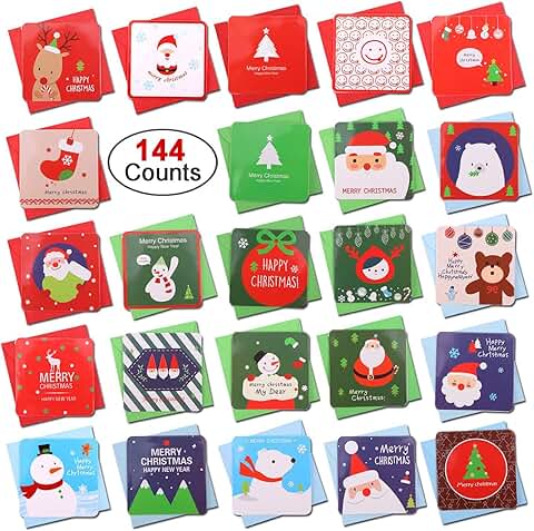 144 Mini Christmas Cards with Envelopes for Holiday Gifts