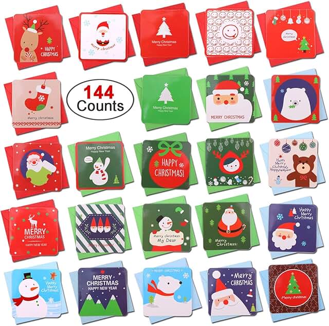 144 Mini Christmas Cards with Envelopes for Holiday Gifts
