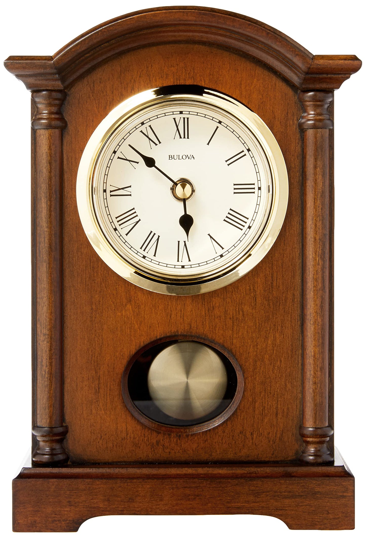 Dalton Chiming Pendulum Table Clock - Walnut Finish - Gold-Tone Accents