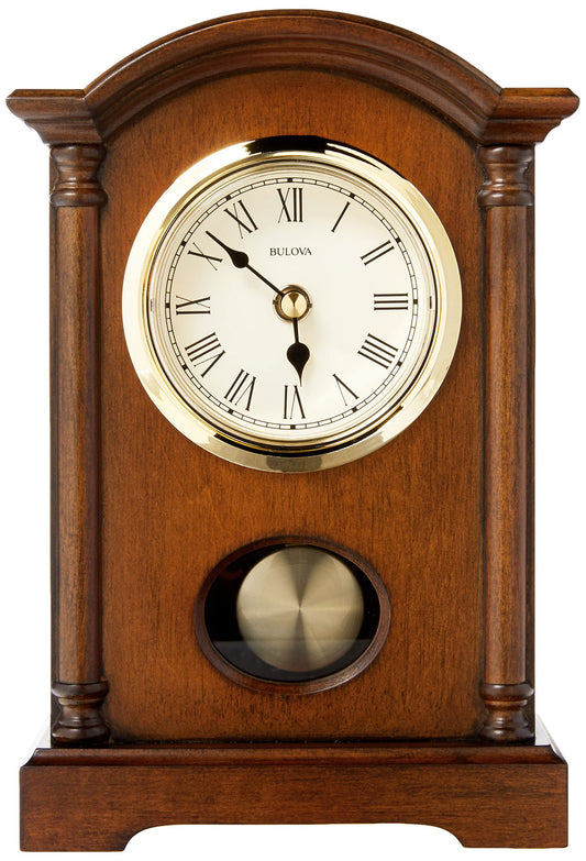 Dalton Chiming Pendulum Table Clock - Walnut Finish - Gold-Tone Accents
