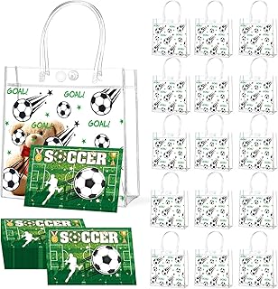 Set of 24 clear soccer-themed gift bags and greeting cards
