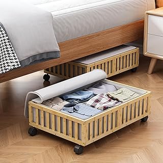 Bamboo Under Bed Storage Containers with Wheels, 2 Pack