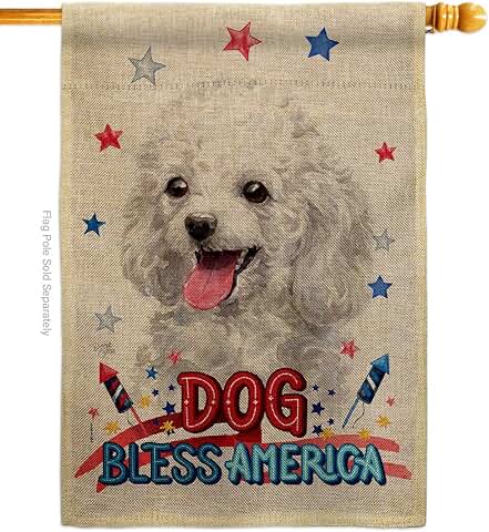 Patriotic White Poodle Dog House Flag for Garden