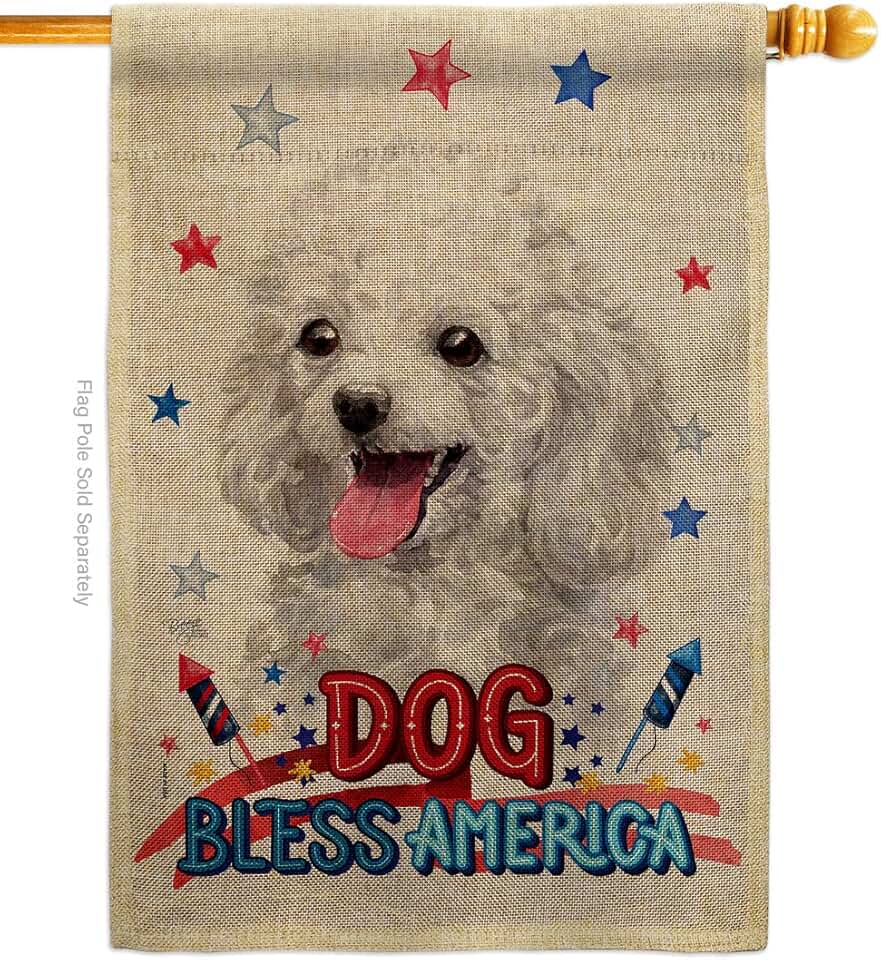 Patriotic White Poodle Dog House Flag for Garden