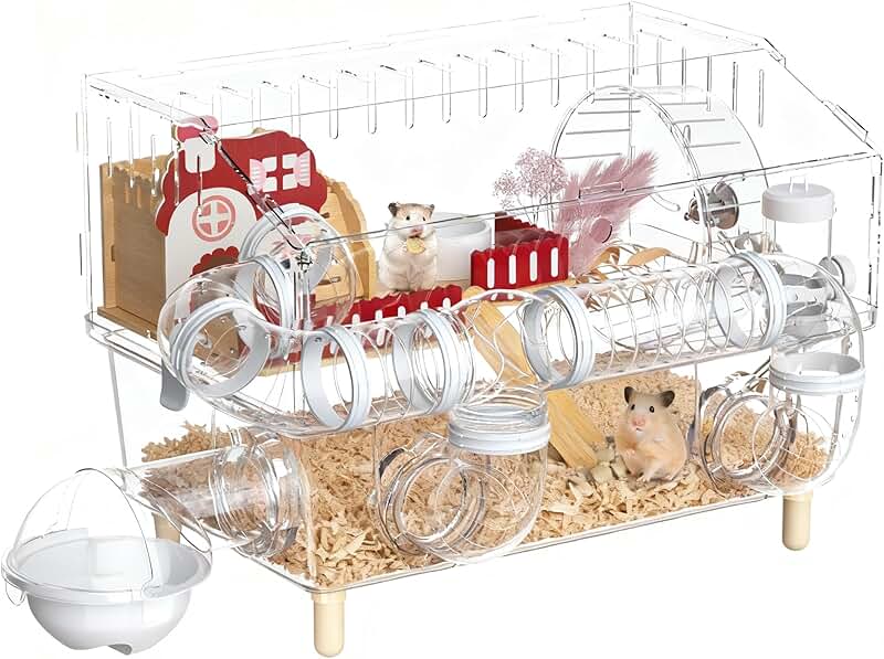 Acrylic Hamster Cage with Viewing Window and Two Levels