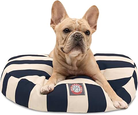 Navy Blue Vertical Stripe Small Dog Bed with Washable Cover