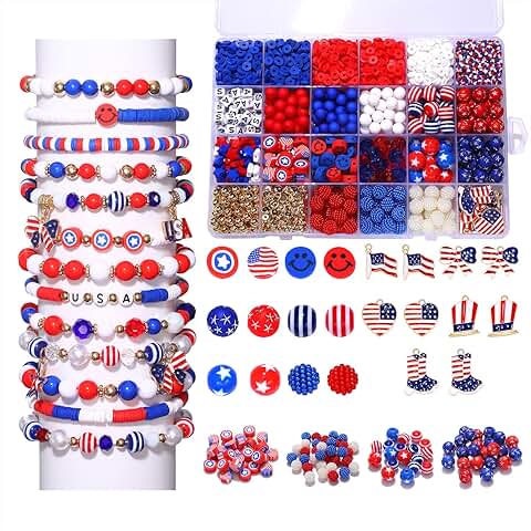 Patriotic Beads for Jewelry Making, 1461 Pieces