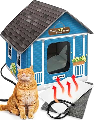 Heated Cat House for Winter with Doors and Pad