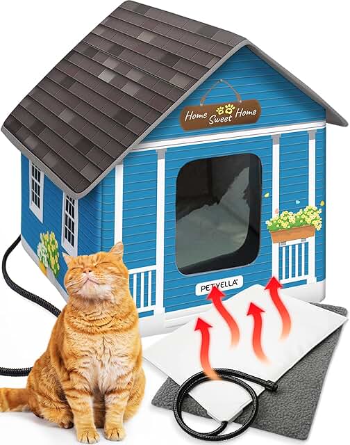 Heated Cat House for Winter with Doors and Pad